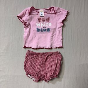 Old Navy Pink Red White Blue Outfit Set Baby Girl 3-6 mo Patriotic Summer Cute
